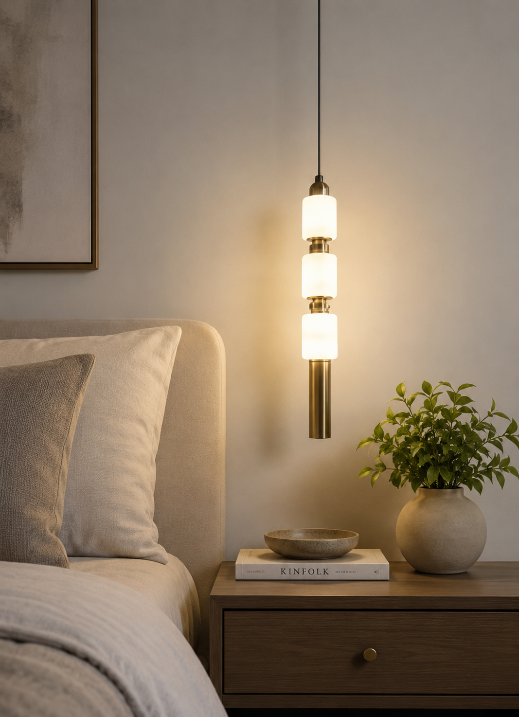 HDC Modern Gold Glass Pendant Light for Bedroom, Living Room