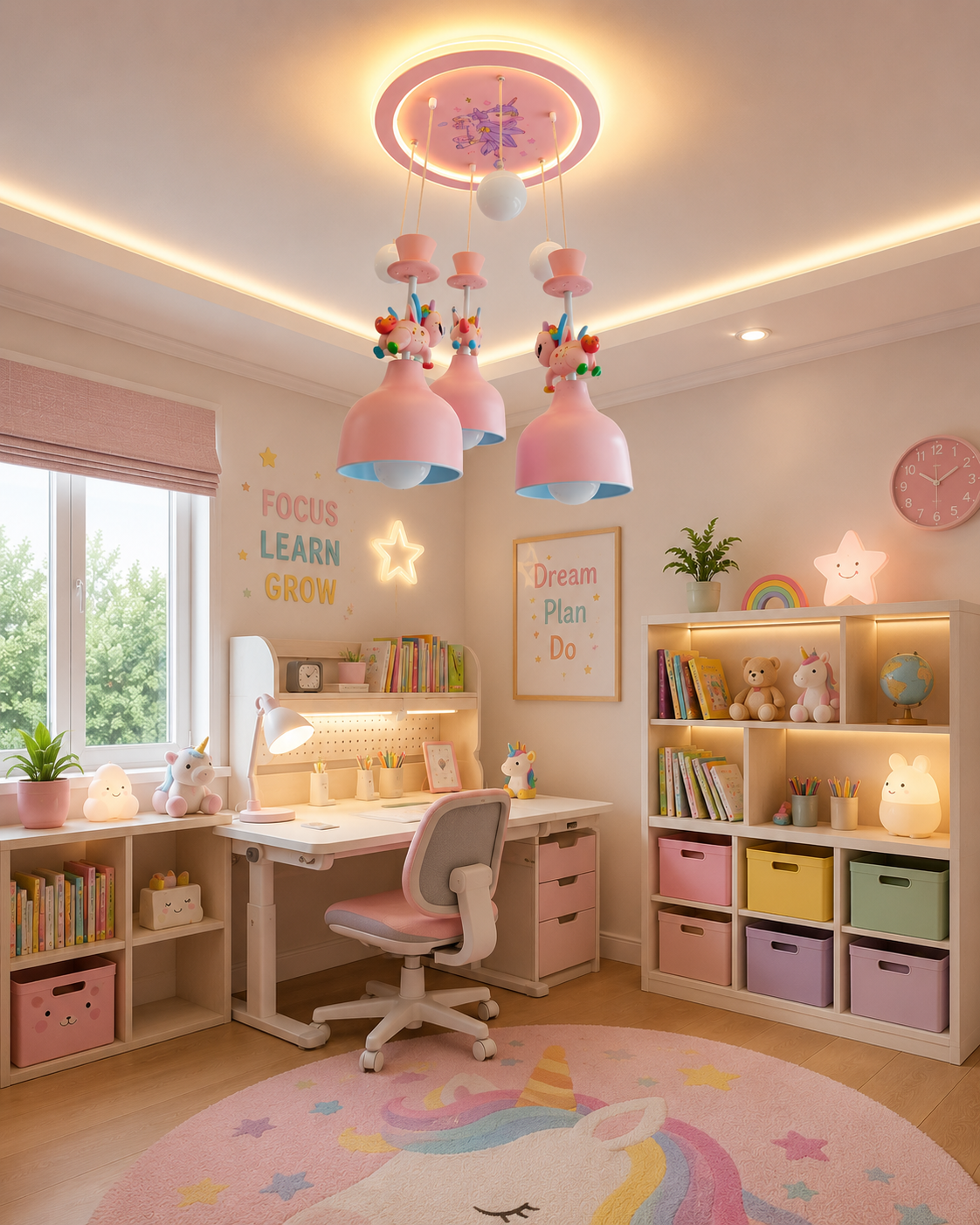 HDC Cute Unicorn Kids Ceiling Pendant Light for Kids Bedroom, Nursery, Playroom