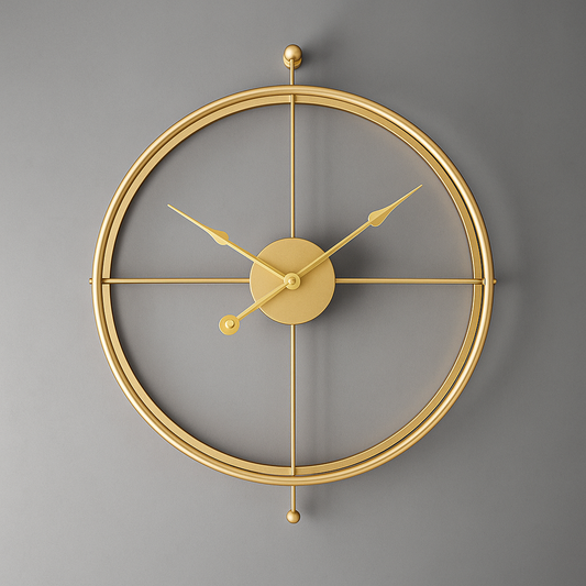 Hdc Gold Finish Double Ring Metal Wall Clock for Home Office Wall Decor- Antique Vintage Silent Clock