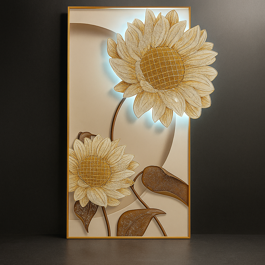 Hdc Modern Art Wall Painting Of Led Wall Flower Painting, Beautiful Painting Living Room Art Large Mural Crystal Porcelain Painting (24*48 IN)