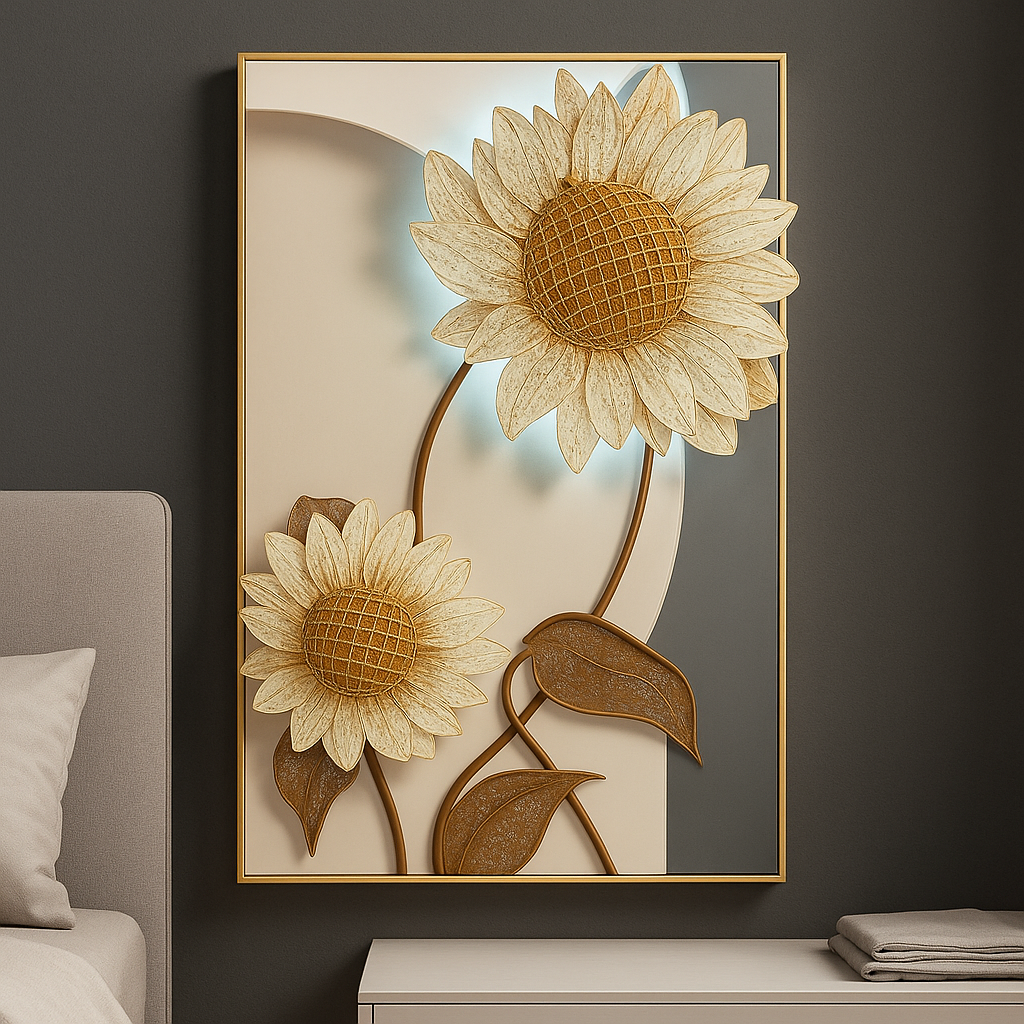 Hdc Modern Art Wall Painting Of Led Wall Flower Painting, Beautiful Painting Living Room Art Large Mural Crystal Porcelain Painting (24*48 IN)