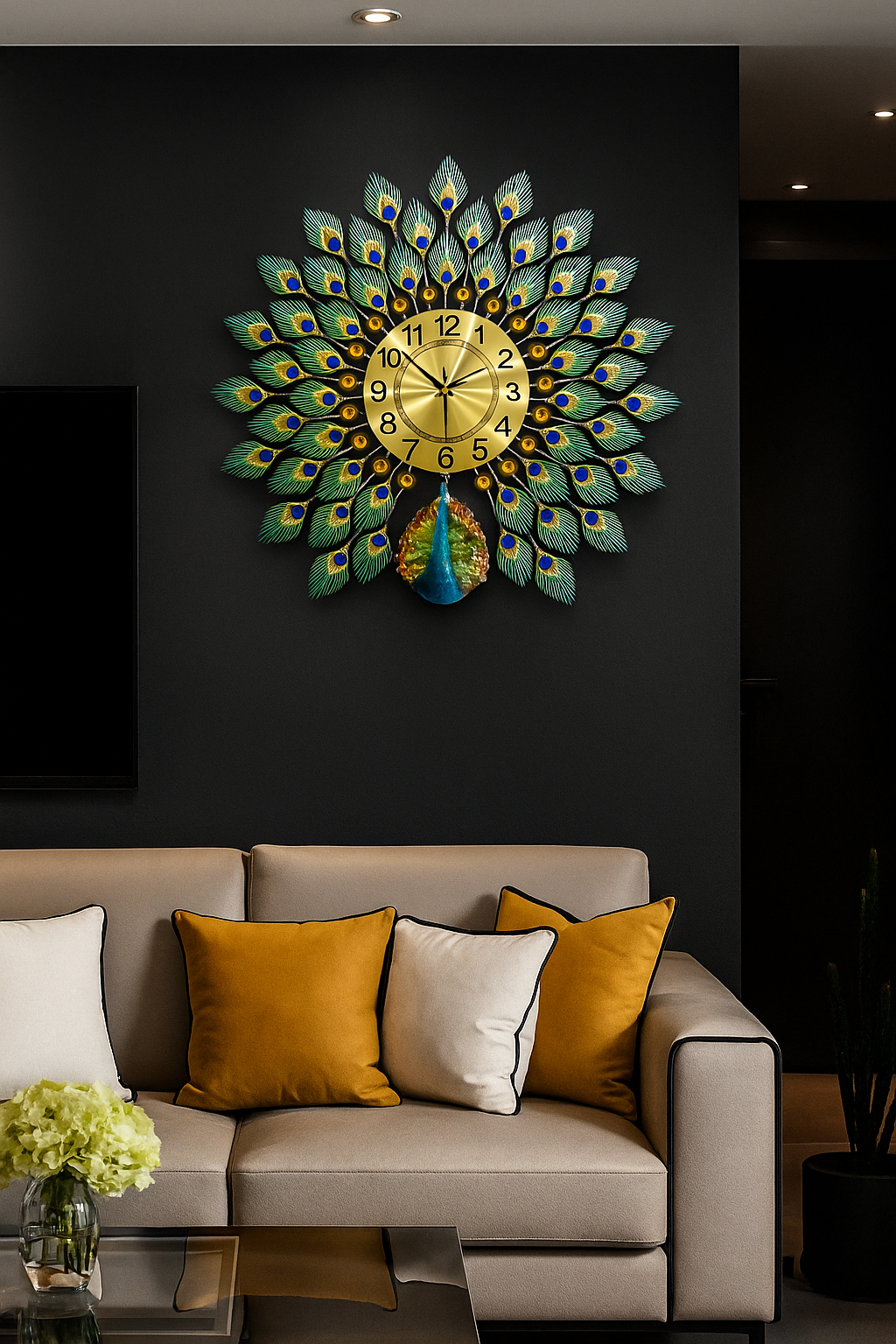Hdc Peacock Metal Wall Clock - 70cm x 65cm, Resilient Metal, Large for Living Room & Bedroom