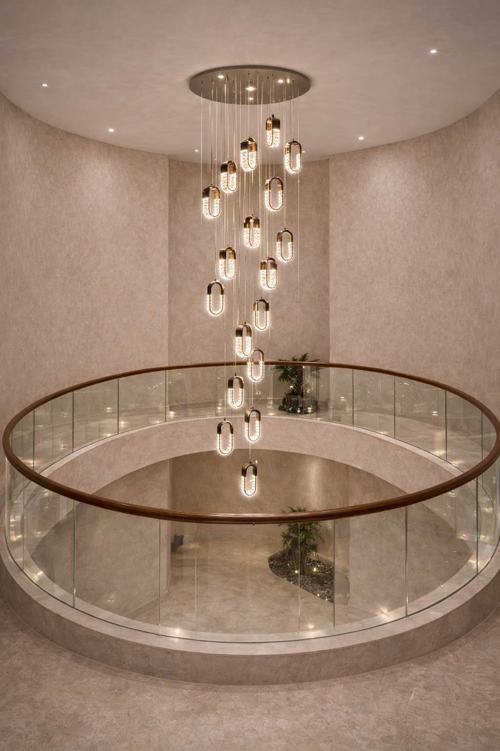 HDC 18 Lights Luxury Crystal Double Height Chandelier for Staircase & Lobby