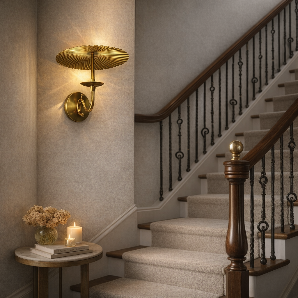 HDC Luxury Gold Fluted Disc Wall Light for Bedroom, Living Room