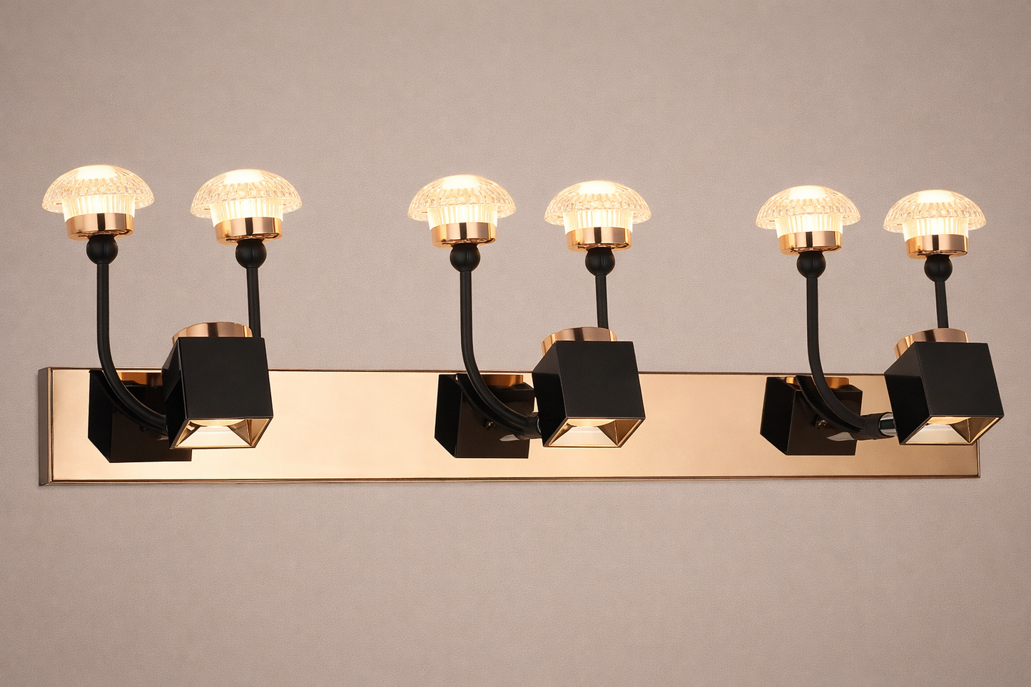 HDC Luxury Black & Rose Gold Dual Mushroom Crystal Mirror Light