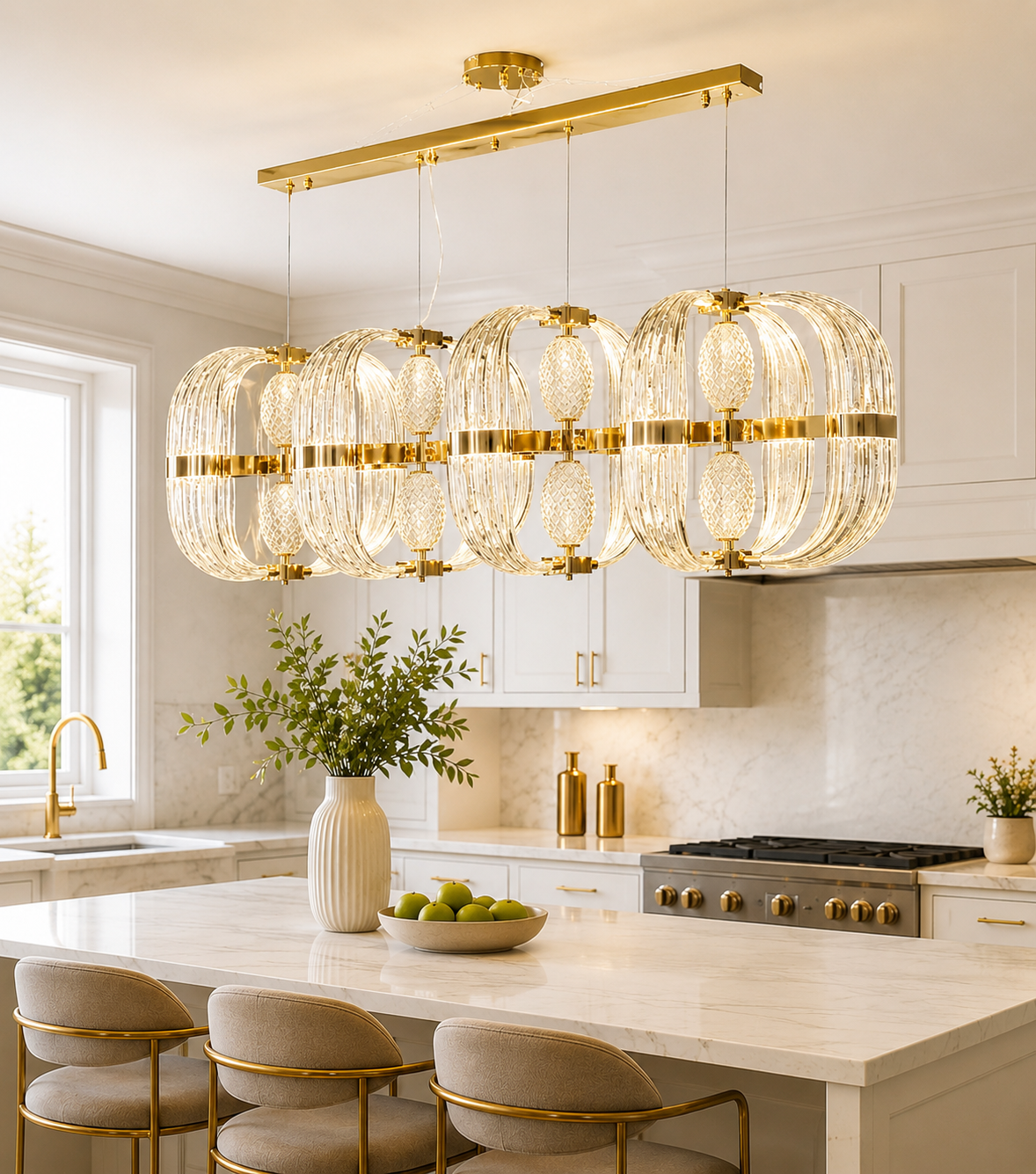 HDC 1200mm Modern Luxury Crystal LED Linear Chandelier Light for Dining Room & Living Space