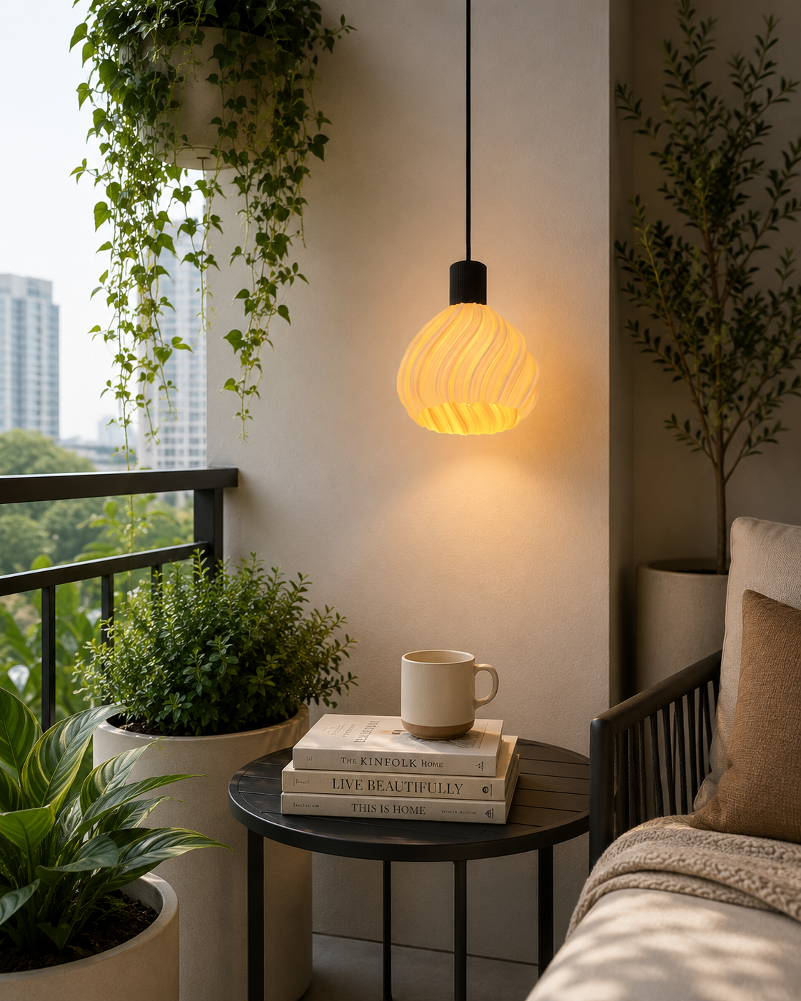 HDC Modern Swirl Glass Pendant Light for Living Room, Bedroom & Dining Area