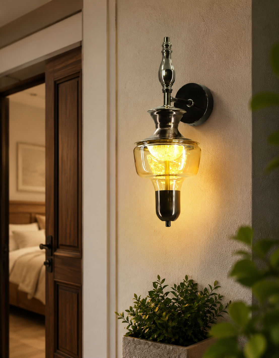 HDC Modern Vintage Amber Glass Wall Light for Bedroom, Living Room