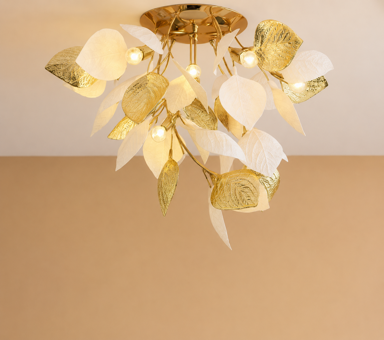 HDC Luxury Golden & White Leaf Ceiling Chandelier