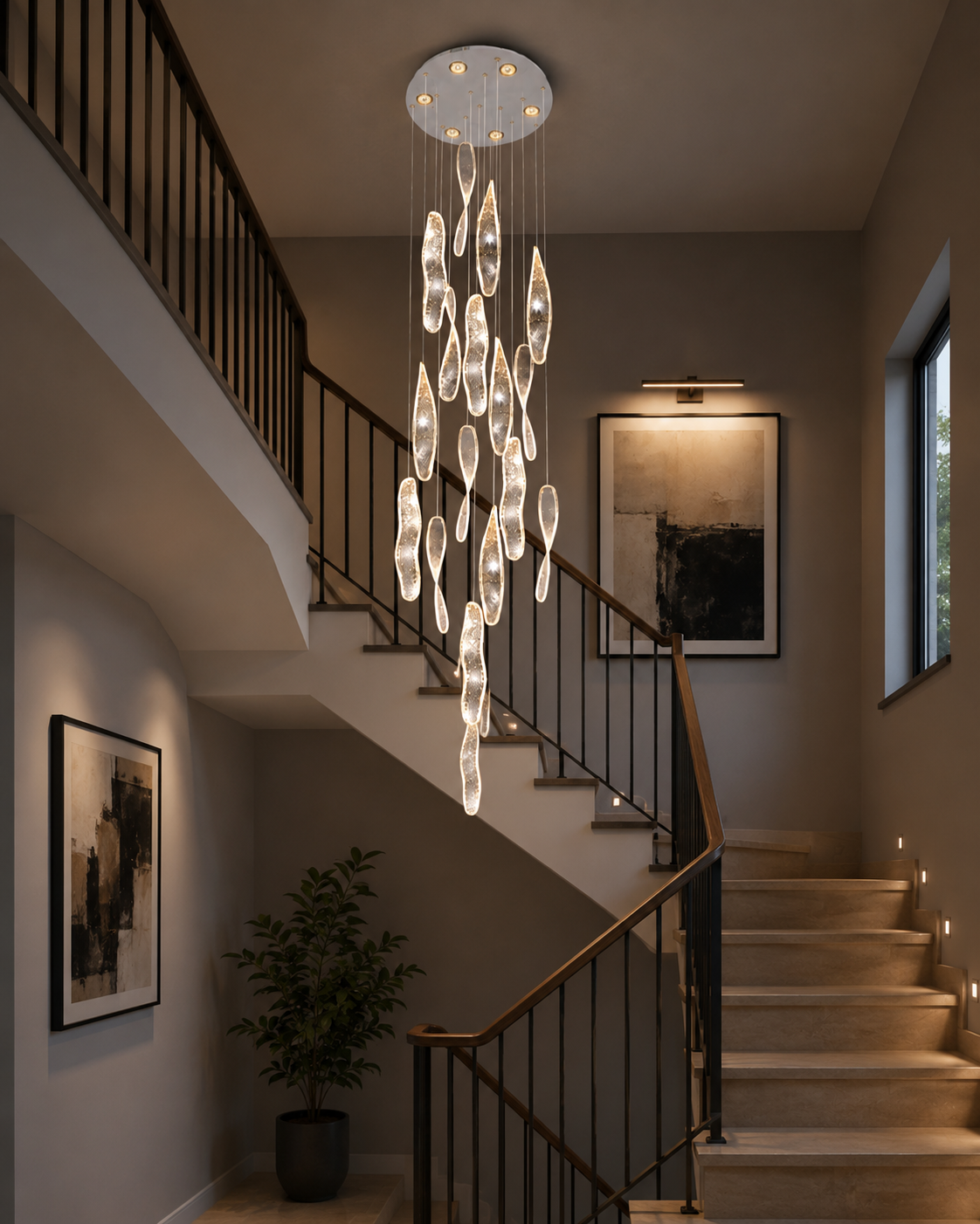 HDC 21 Lights Luxury Drop Double Height Chandelier Light for Staircase, Living Room