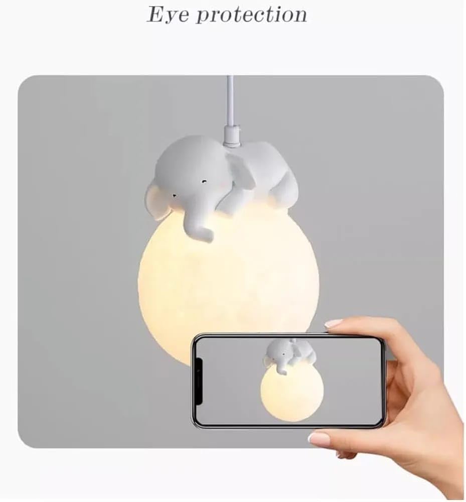 Hdc Elephant Shaped Moon LED Modern Hanging Light for Baby Room Kids Bedroom