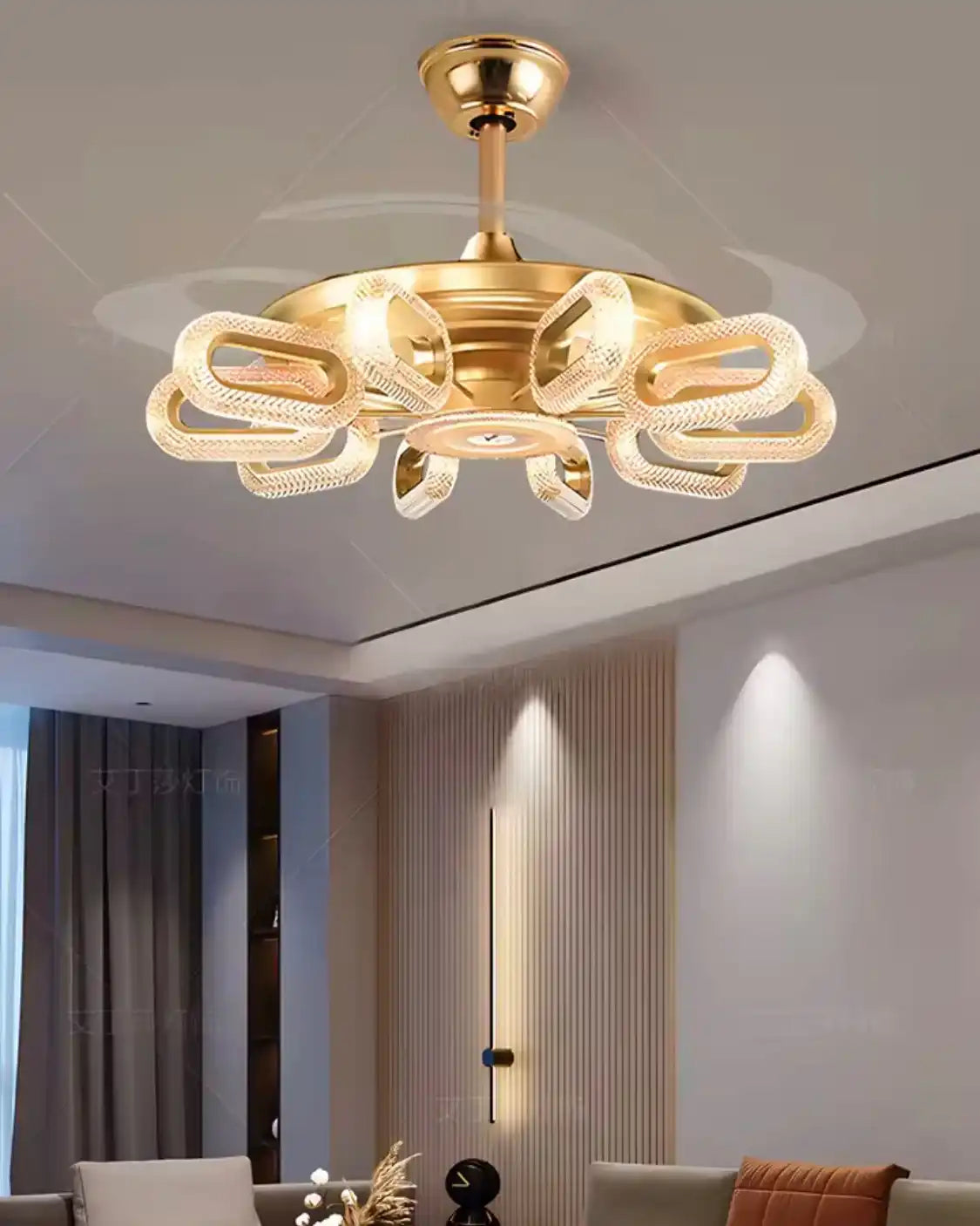 Hdc 8 Lights Oval Crystal Ceiling Fan Chandelier With Three Color Setting Control With Remote