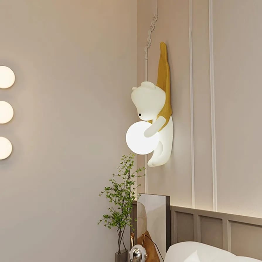 Hdc Cute Resin Hanged Pink Cartoon Bear with Milky White Globe Light - Warm White