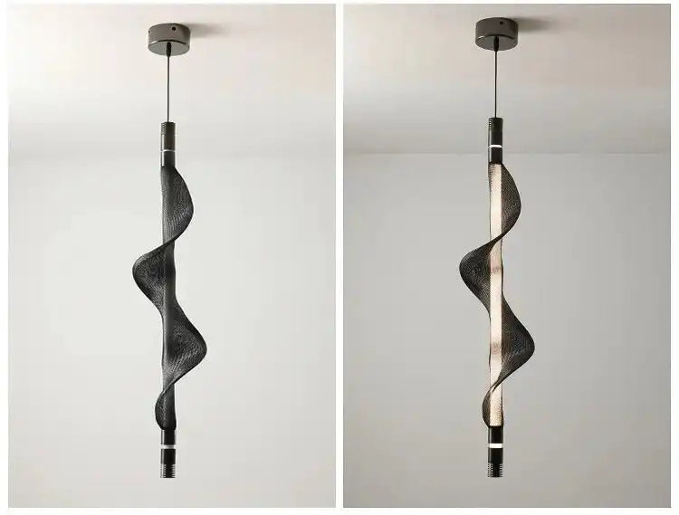 Hdc Led Pendant Light Acrylic Wavy Island Ceiling Lights (Black) - Warm White