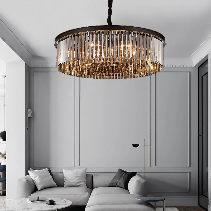 Hdc 600 Mm Crystal Black Led Chandelier Light For Living Room Round Dining Room