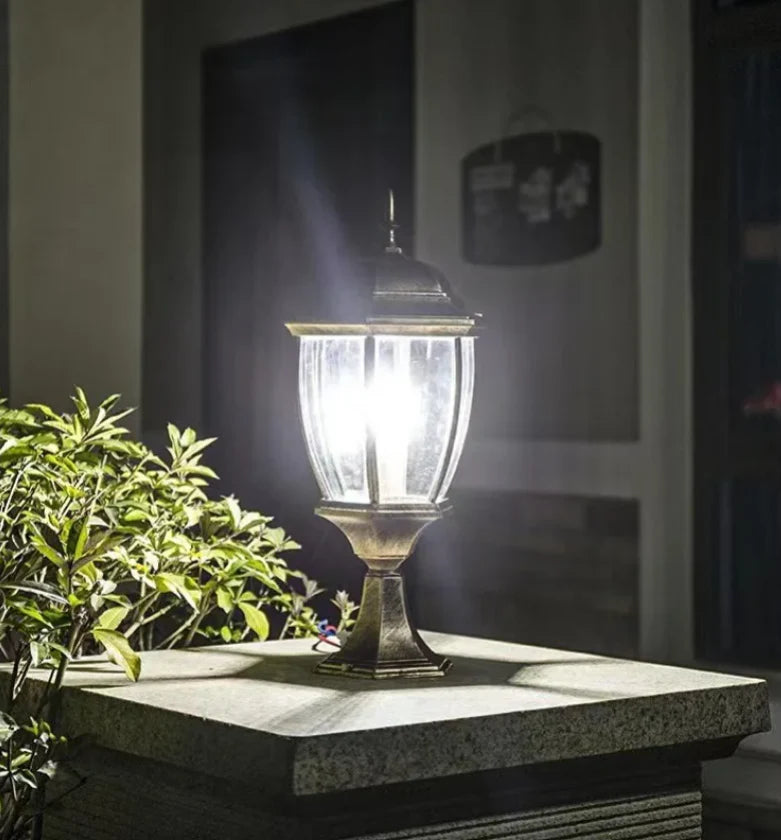HDC Traditional Luxury E27 Outdoor Garden Glass Post Light Waterproof Courtyard Door Decorative Gate Lamp