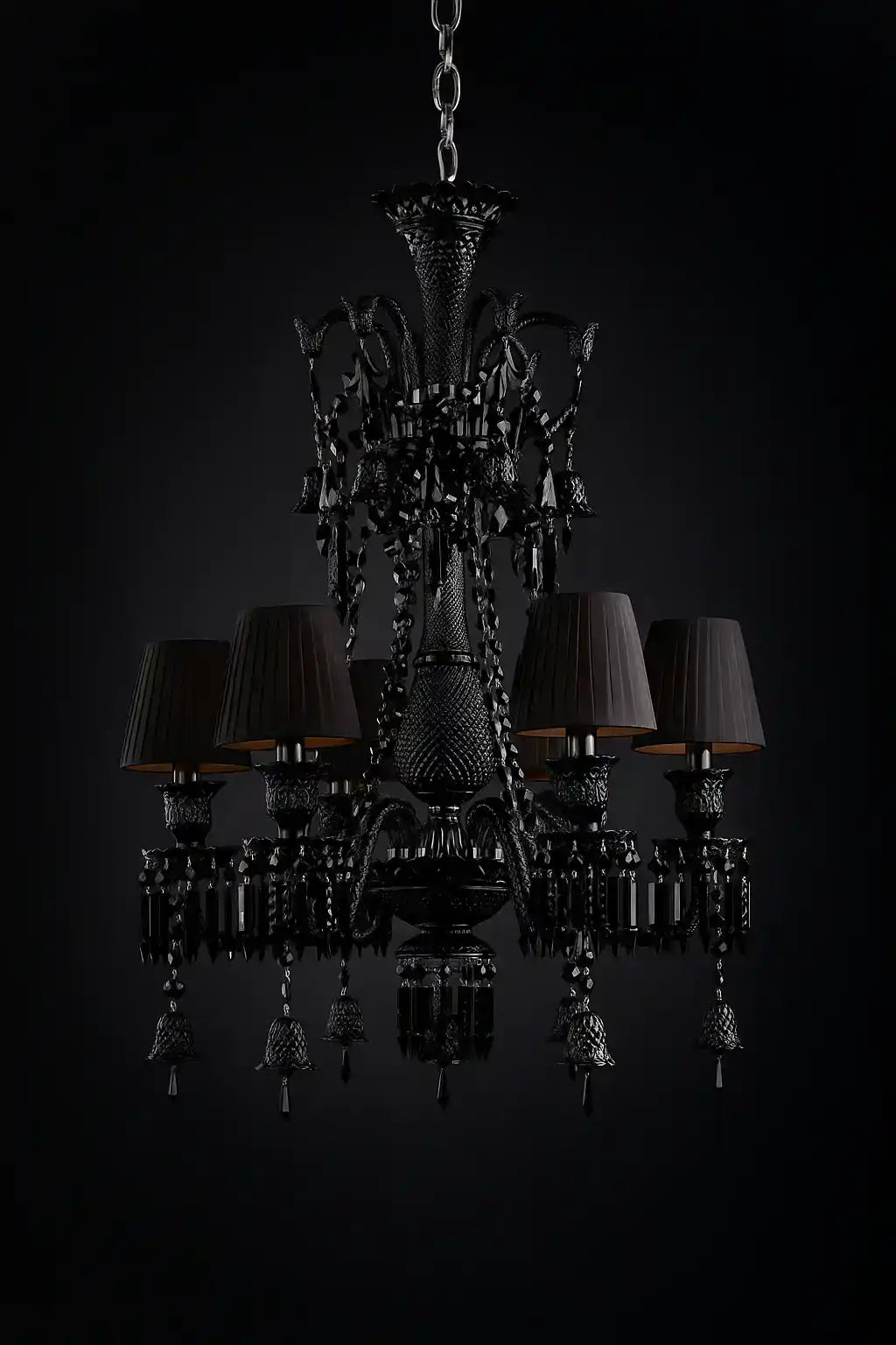 HDC 8 Light Shade Black Glass Italian Chandelier Ceiling Light Hanging - Warm White