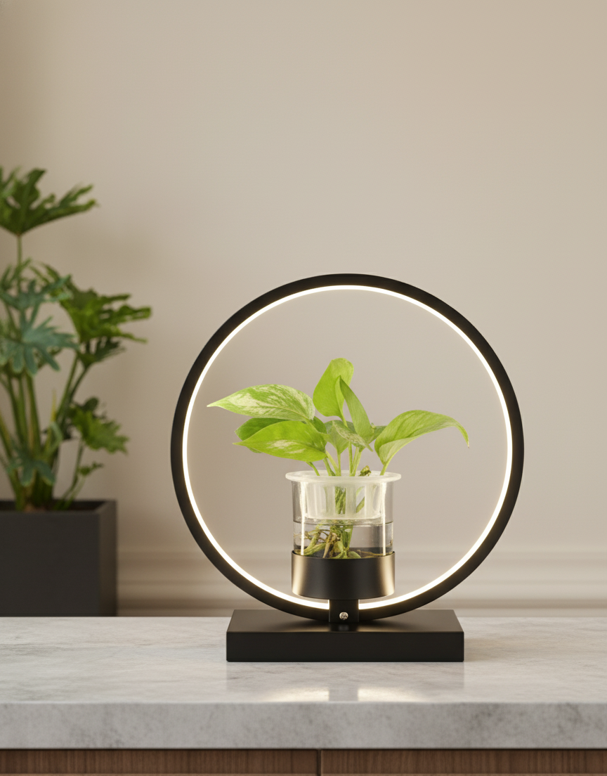 Hdc LED Round Lamp with Vase – Modern Minimalist Desk and Table Light