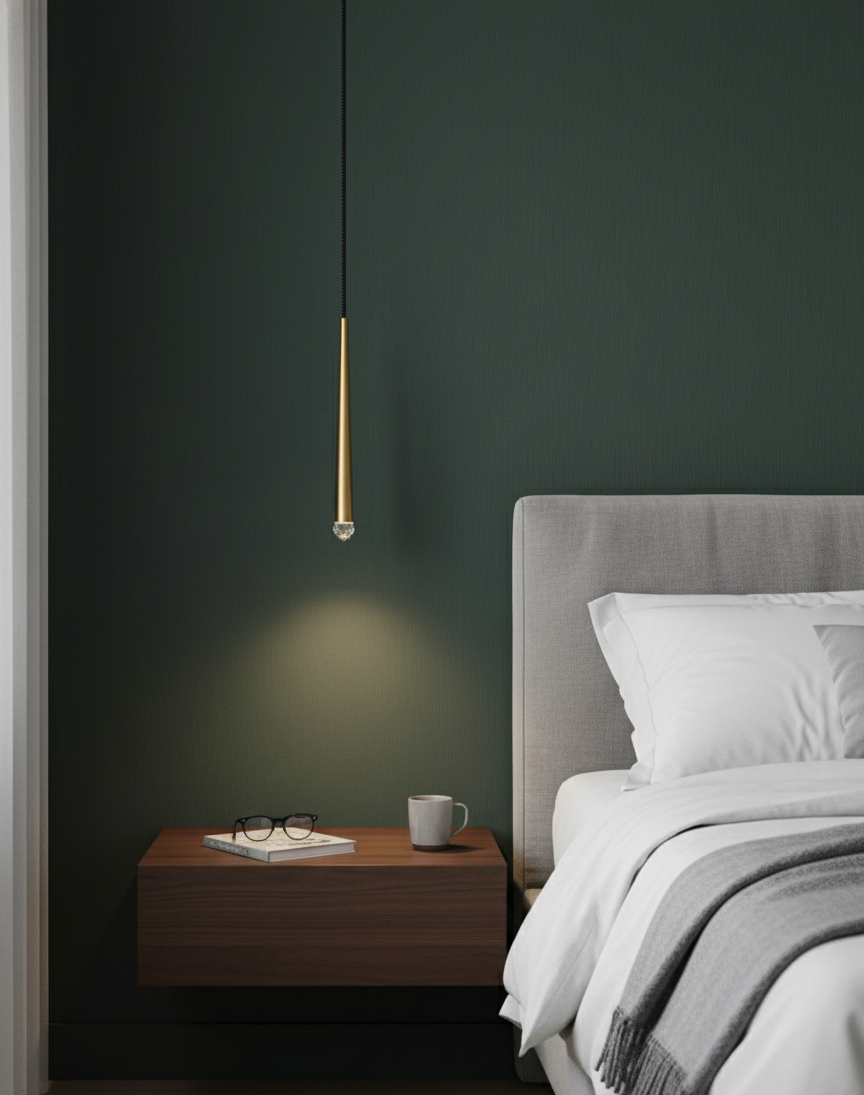 Hdc Sleek Gold Modern Hanging LED Pendant Light for Bedroom & Living Spaces- Warm White