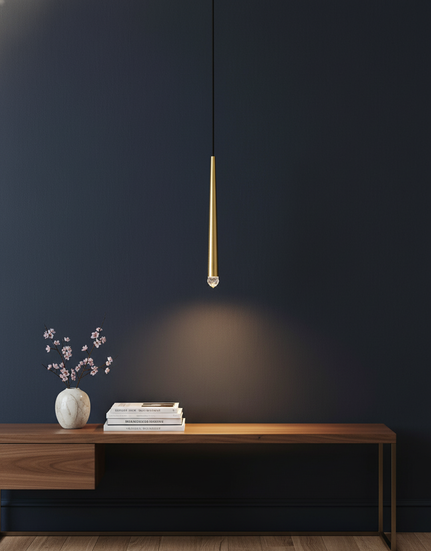 Hdc Sleek Gold Modern Hanging LED Pendant Light for Bedroom & Living Spaces- Warm White