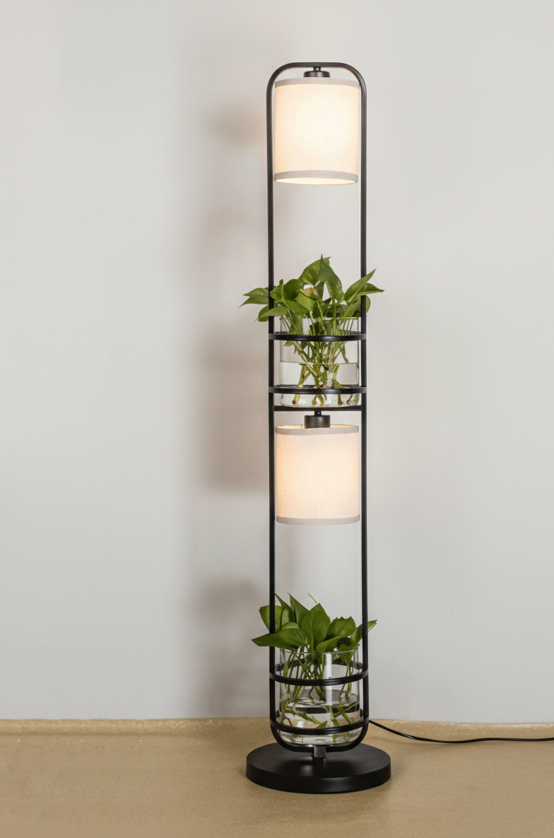 Hdc Planter LED Floor Lamp – Dual Light Modern Standing Lamp with Built-in Glass Planters