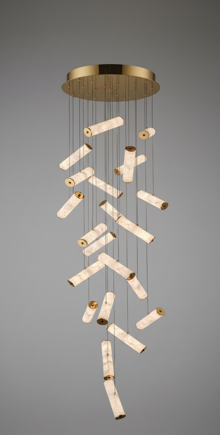 HDC 22 Lights Imperial Marble Tube Double Height Stair Chandelier