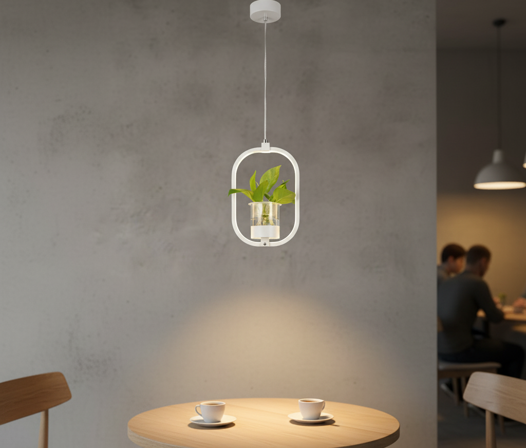 Hdc 18w Modern Hanging LED Pendant Light with Built-in Glass Planter Decorative Ceiling Lamp- Warm White