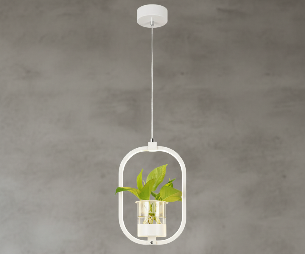 Hdc 18w Modern Hanging LED Pendant Light with Built-in Glass Planter Decorative Ceiling Lamp- Warm White