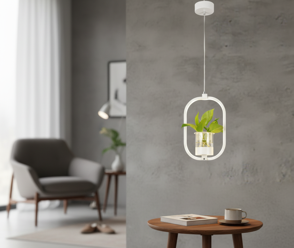 Hdc 18w Modern Hanging LED Pendant Light with Built-in Glass Planter Decorative Ceiling Lamp- Warm White