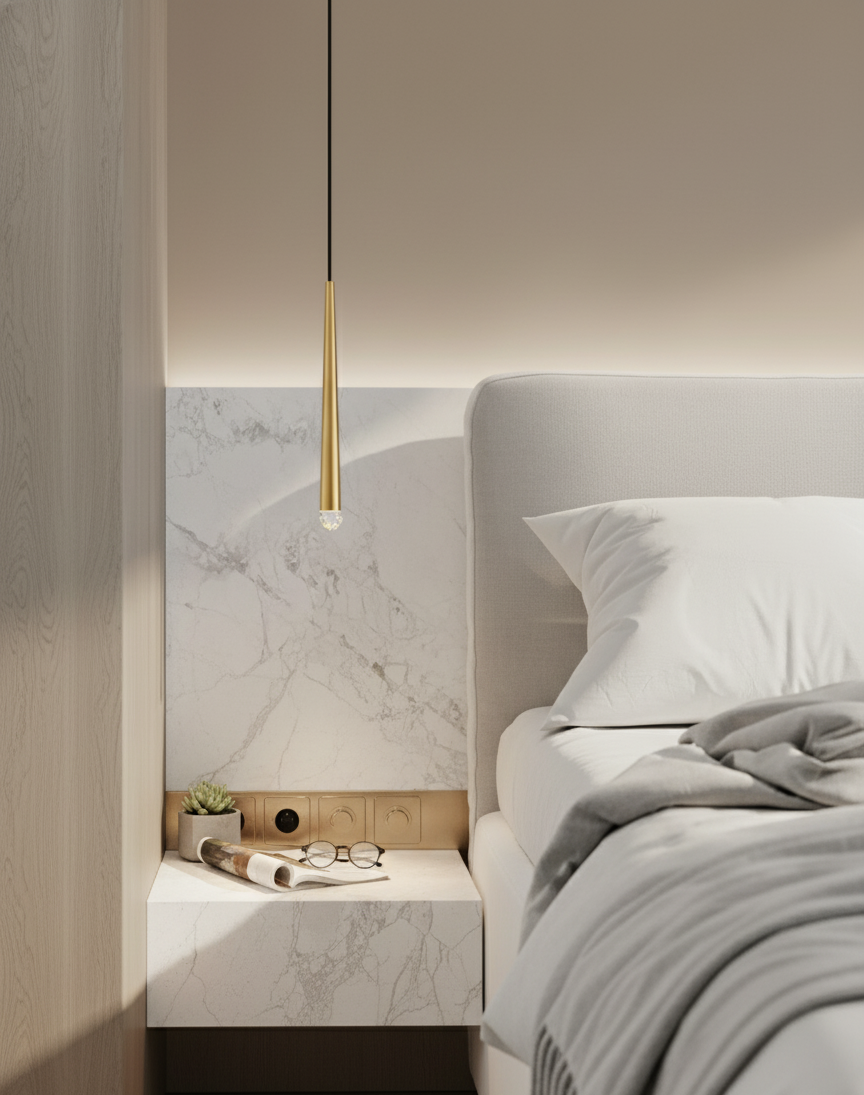 Hdc Sleek Gold Modern Hanging LED Pendant Light for Bedroom & Living Spaces- Warm White