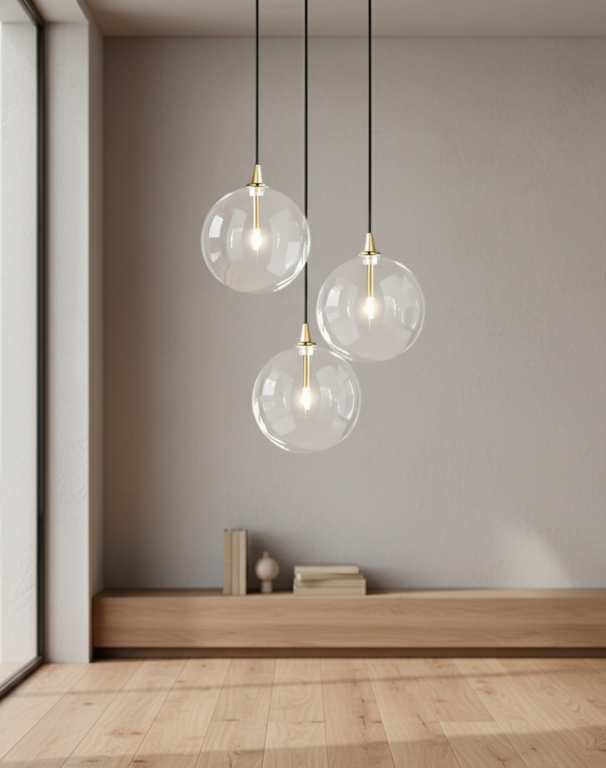 Hdc Modern Minimalist Gold Transparent Glass Ball Pendant Ceiling Hanging Lamp