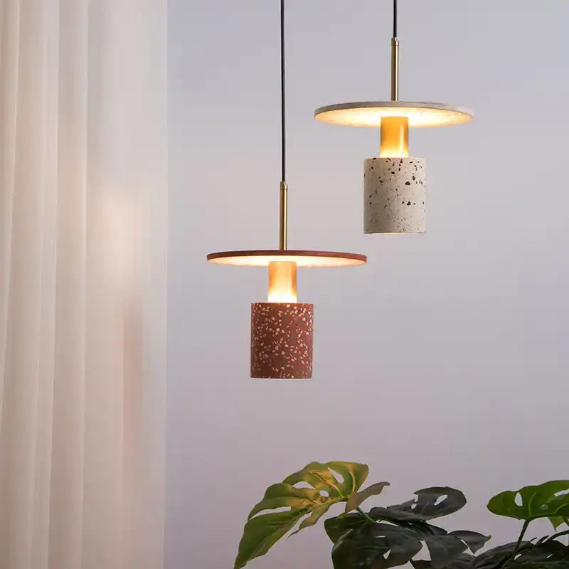Hdc Modern Nordic Concrete Stone Pendant Hanging Lamp Tarrazzo for Living Dining Room (White)