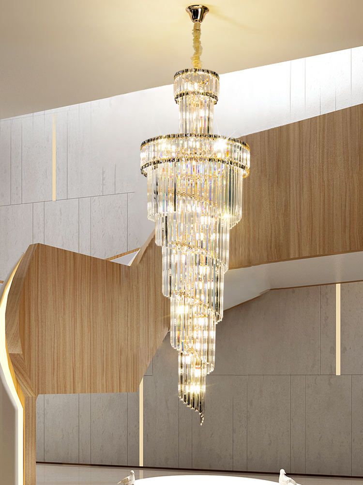 HDC 1800mm Luxury Spiral Crystal Double Height Chandelier for Staircase, Lobby