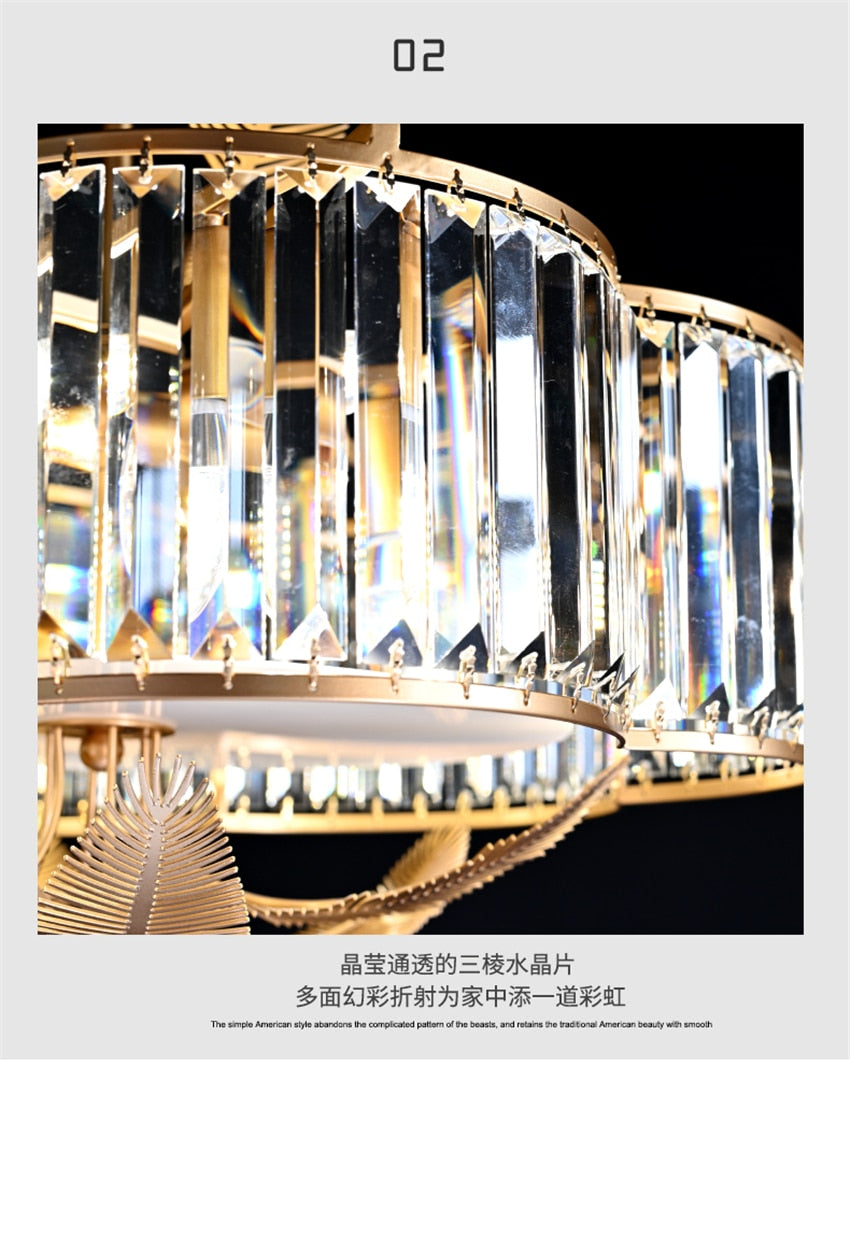 HDC American Gold Crystal Wall Lamps Bedroom Living Room Bedside Nordic Palm Leaf Luxury Study Decor Wall Sconces