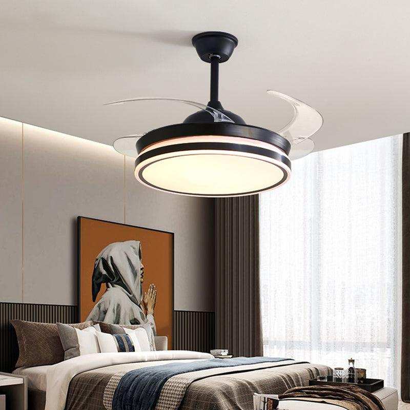 Hdc Black Ceiling Fan Chandelier With Remote Control 4 Retractable Abs Blades- Tricolor Led - HDC Lights