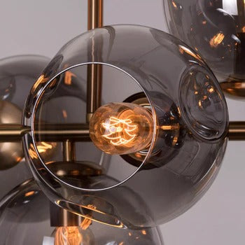 HDC 12 Light Pvc Coated Smoky Glass Chandelier Ceiling Lights Hanging - Warm White