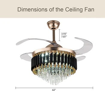 HDC 42" Modern Creative Design Chandelier Ceiling Fan with LED Lighting,Crystal Chandelier Fan Gold Retractable Ceiling Fan Light