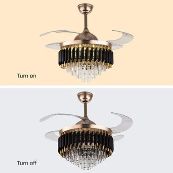 HDC 42" Modern Creative Design Chandelier Ceiling Fan with LED Lighting,Crystal Chandelier Fan Gold Retractable Ceiling Fan Light