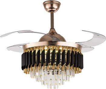 HDC 42" Modern Creative Design Chandelier Ceiling Fan with LED Lighting,Crystal Chandelier Fan Gold Retractable Ceiling Fan Light