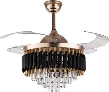 HDC 42" Modern Creative Design Chandelier Ceiling Fan with LED Lighting,Crystal Chandelier Fan Gold Retractable Ceiling Fan Light