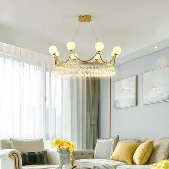 HDC Gold Crown 8 Glass Ball Led Chandelier Pendant Light Hanging Suspension Lamp - Warm White