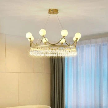 HDC Gold Crown 8 Glass Ball Led Chandelier Pendant Light Hanging Suspension Lamp - Warm White