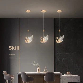 HDC LED Rose Gold Swan Bedside Hanging Pendant Ceiling Lamp Light Fixture - Warm White