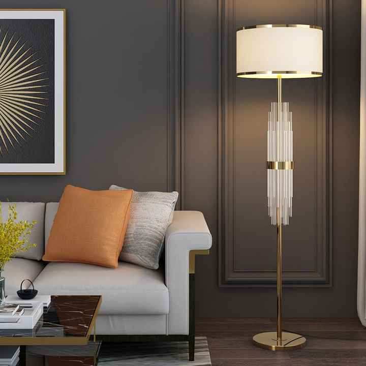 Hdc Contemporary Scandinavian Luxury Round Fabric Glass Column 1-Light Standing Floor Lamp For Living Room