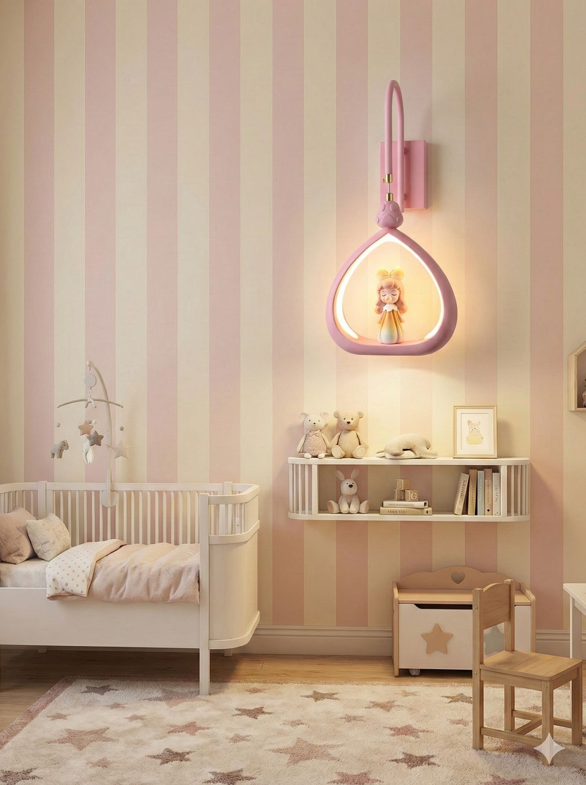 Hdc Kids’ Bunny Pink Doll Wall Lamp LED Night Light Wall Sconce for Childrens Room Bedroom Nursery Kids Lights