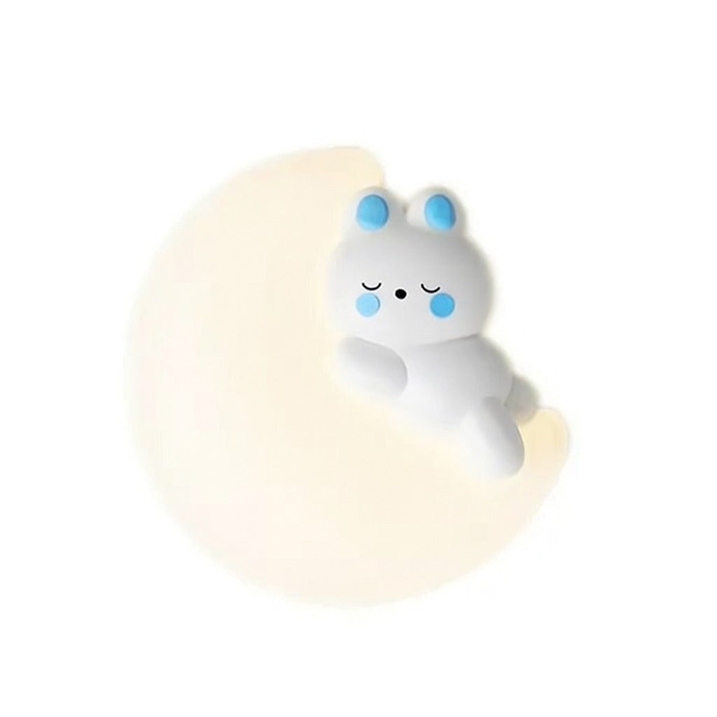 HDC Kids Milk White Shade Blue Ears LED Rabbit Cloud Wall Sconce for Boys Girls Room- Tricolor