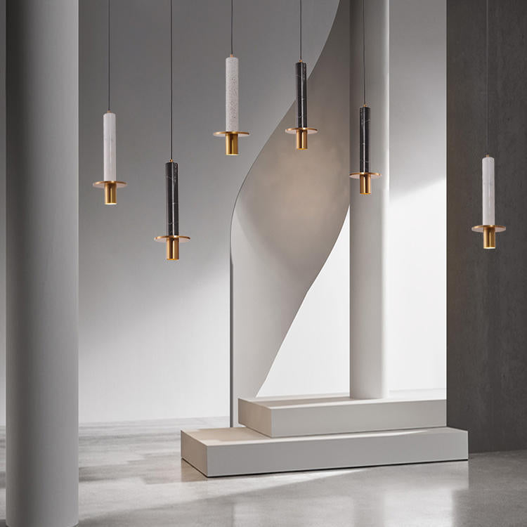 HDC Modern Nordic Modern Minimalist Natural Stone Droplight Pendant Lamp For Living Room Luxury Restaurant (White)