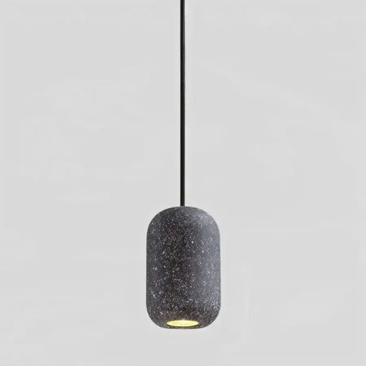 Hdc Modern Terrazzo Cylindrical Cement LED Pendant Light For Living Room Bedroom (Black)