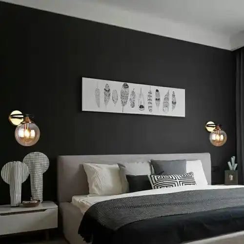 HDC Amber/Smoke Glass Wall Lamp Nordic Style Bedside Lamp Lighting For Bedroom Living Room