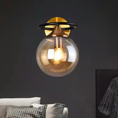 HDC Amber/Smoke Glass Wall Lamp Nordic Style Bedside Lamp Lighting For Bedroom Living Room